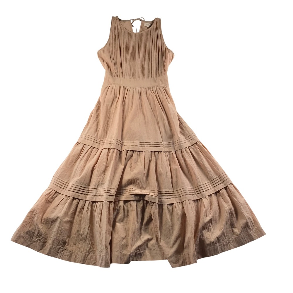 Uma and Leopold x Pampelone Peach Cotton Pleated Tiered Maxi Dress Womens Medium